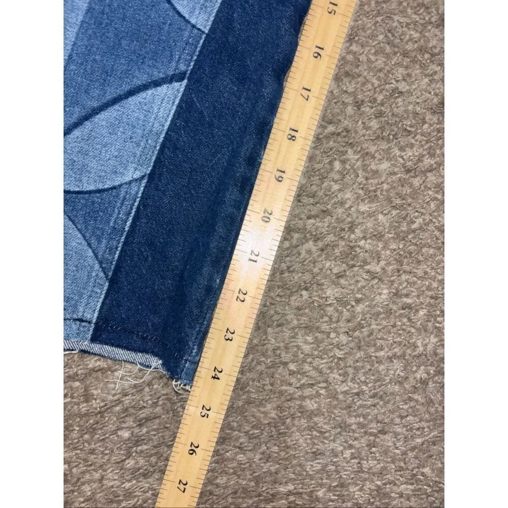 NWT Zara Kids x Sea New York Geometric Print Wide Leg Kids Patchwork Denim Jeans